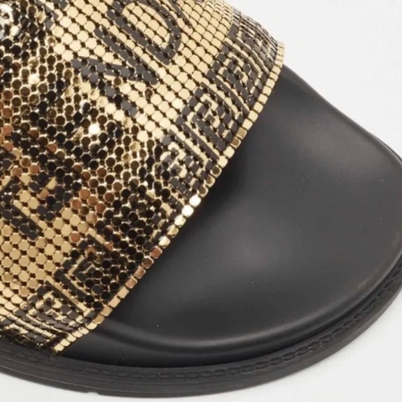 NEW Fendi X Versace Collab Gold Metal and Leather Slides - Picture 4 of 6